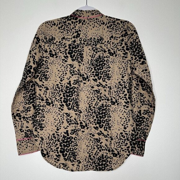 J Crew Leopard Print Linen Blend Button Up Shirt XS Style AJ423 Pink Trim Animal - Picture 7 of 12